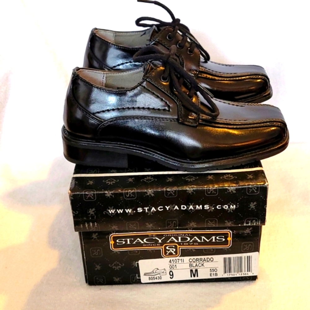 Stacey Adams (Corrado) Boys Black Bike Toe Lace-up Oxford Dress Shoes